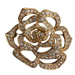 Iconic 90's Elizabeth Taylor Avon Pave Crystal Rose Brooch Pin Vintage Statement